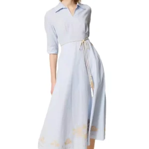 Actitude Twinset Abito da Donna - Off White/light Blue Embr. Pin