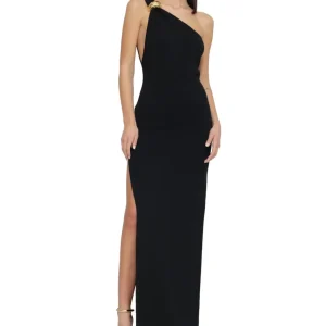 Abito maglia nero in crepe con gioiello